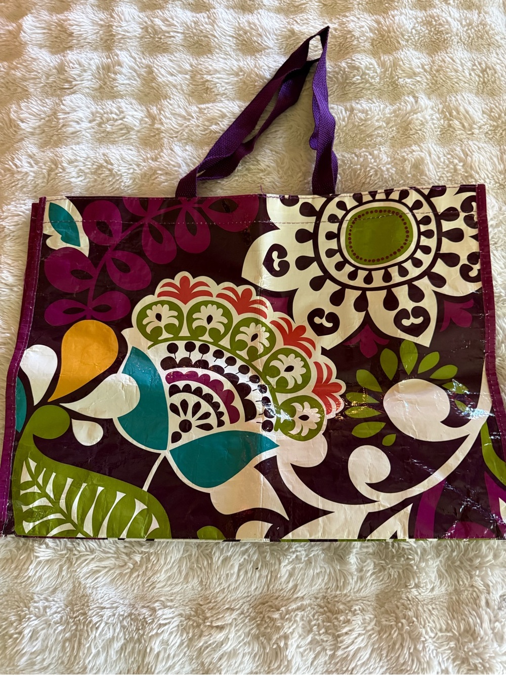 Vera Bradley PLUM CRAZY Floral Laminated Tote in Purple, Teal, Green and White